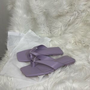 NEW  Jonathan Simkhai Leather  shae Purple Square Toe Flat Sandals 5